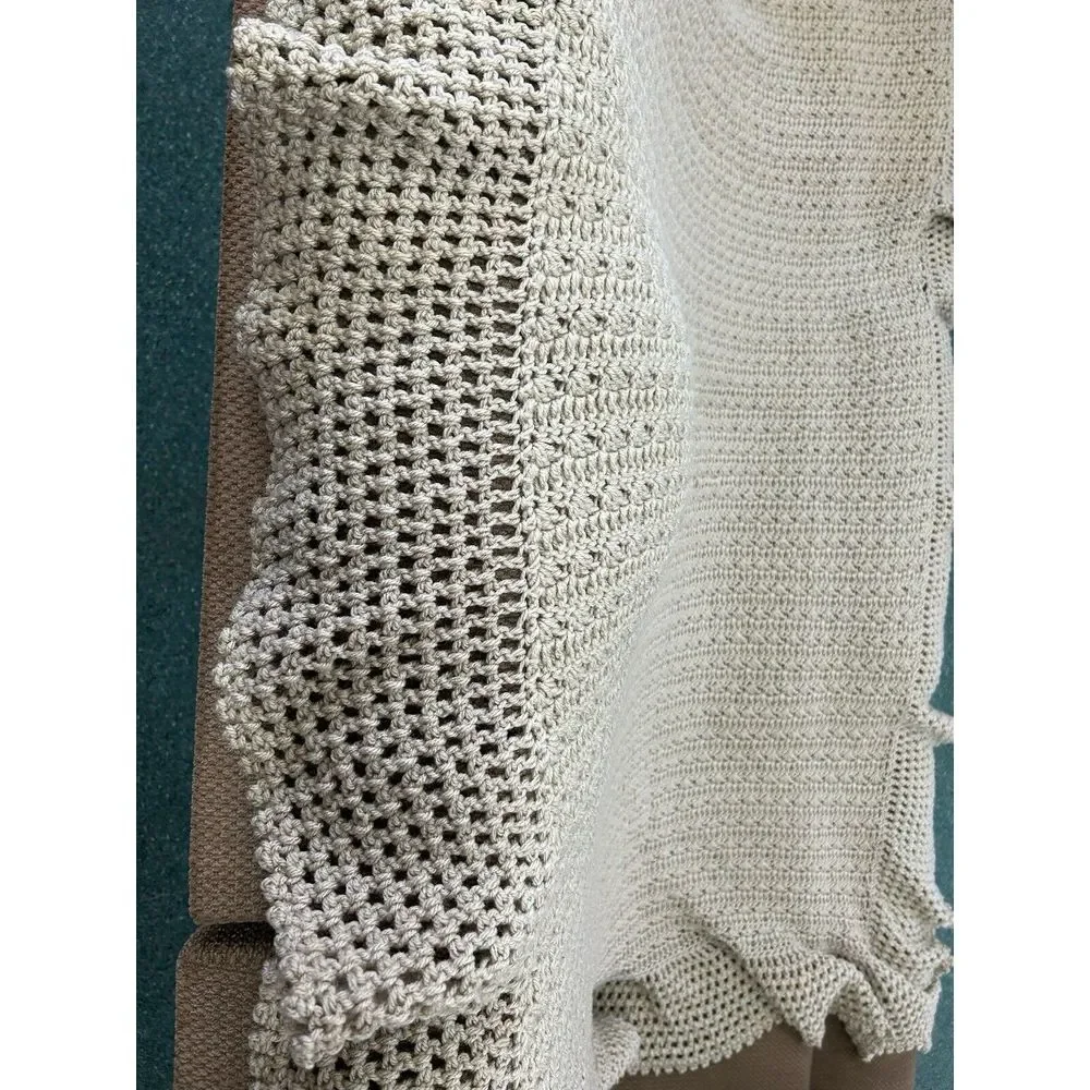 ALL Handmade‎ Crochet Blanket Afghan Throw Brown Retro Boho Scalloped 72
